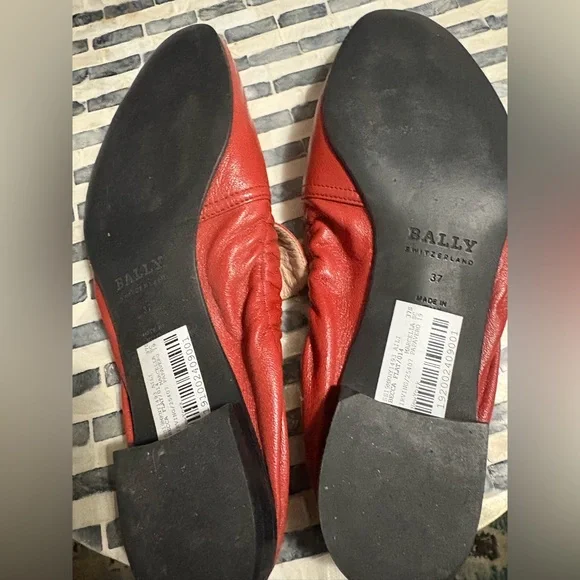 Bally made in Italy Red Leather Becca ballet flats size‎ 7 - Picture 4 of 5